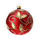 Boule de Noël verre soufflé rouge mat et motif doré 80 mm s1