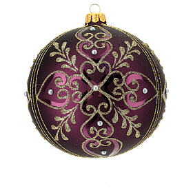 Palla viola vetro opaco decori oro 120mm 