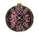 Bola vidro soprado árvore de Natal roxa motivos florais dourados com glitter 120 mm s1