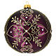 Bola vidro soprado árvore de Natal roxa motivos florais dourados com glitter 120 mm s4
