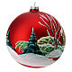 Matte red Christmas ball with snowy houses, blown glass, 150 mm s3