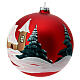 Matte red Christmas ball with snowy houses, blown glass, 150 mm s4