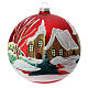 Red glass Christmas ball with snowy houses 150mm s1