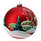 Red glass Christmas ball with snowy houses 150mm s3