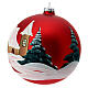 Red glass Christmas ball with snowy houses 150mm s4