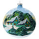Light blue Christmas ball with snowy green houses, blown glass, 150 mm s1