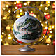 Light blue Christmas ball with snowy green houses, blown glass, 150 mm s2