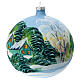 Light blue Christmas ball with snowy green houses, blown glass, 150 mm s3