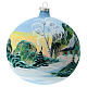 Light blue Christmas ball with snowy green houses, blown glass, 150 mm s4
