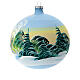 Light blue Christmas ball with snowy green houses, blown glass, 150 mm s5