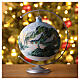 Christmas tree ball in blue glass with snowy green houses 150mm s2