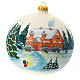 Weihnachtsbaumkugel aus mundgeblasenem Glas, Grundfarbe Weiß, Motiv verschneites Dorf, 150 mm s1