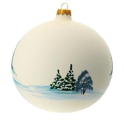 Christmas ball with snowy house in the woods, white blown glass, 150 mm 5