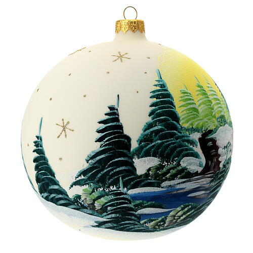 Christmas ball with lake and trees, white blown glass, 150 mm 3