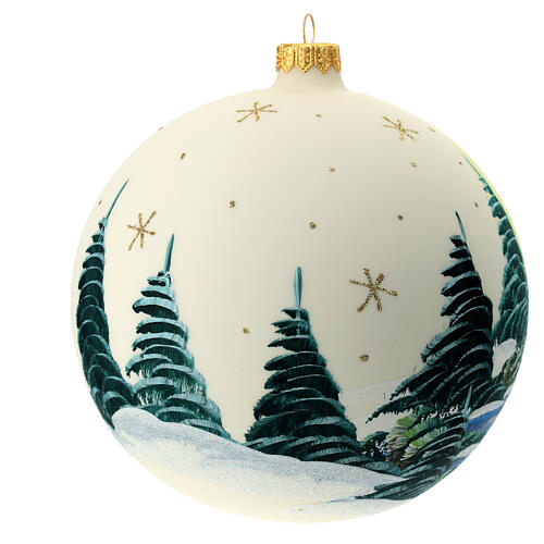Christmas ball with lake and trees, white blown glass, 150 mm 5