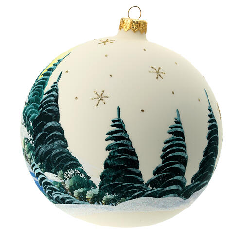 White blown glass Christmas ball lake house 150mm 4