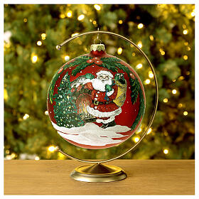 Boule de Noël verre soufflé rouge Père Noël et sapin 150 mm