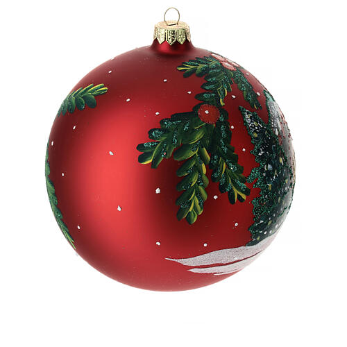 Boule de Noël verre soufflé rouge Père Noël et sapin 150 mm 4