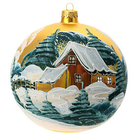 Christmas ball with snowy trees, golden blown glass, 150 mm