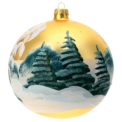 Christmas ball with snowy trees, golden blown glass, 150 mm 5