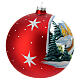 Christmas ball with snowy village and stars, red blown glass, 150 mm s4
