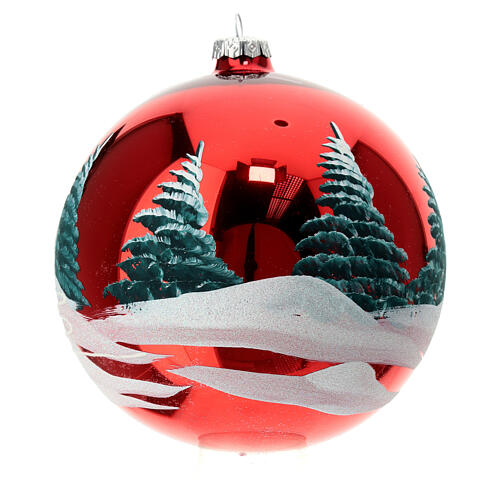Christmas ball with snowy village on red blown glass 150 mm 5