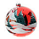 Christmas ball with snowy village on red blown glass 150 mm s4