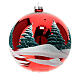 Christmas ball with snowy village on red blown glass 150 mm s5