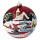 Red blown glass Christmas ball with river houses 150mm s2