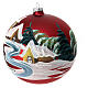 Red blown glass Christmas ball with river houses 150mm s6