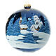 Christmas ball with snowy night landscape on blue blown glass 150 mm s1