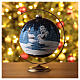 Christmas ball with snowy night landscape on blue blown glass 150 mm s2