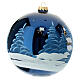 Christmas ball with snowy night landscape on blue blown glass 150 mm s3