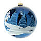 Christmas ball with snowy night landscape on blue blown glass 150 mm s4