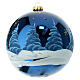 Christmas ball with snowy night landscape on blue blown glass 150 mm s5