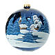 Boule de Noël verre soufflé bleu brillant paysage Noël 150 mm s1