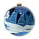 Boule de Noël verre soufflé bleu brillant paysage Noël 150 mm s4