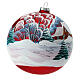 Christmas ball with snowy village and Santa, matte red blown glass, 150 mm s3