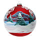 Christmas ball with snowy village and Santa, matte red blown glass, 150 mm s5