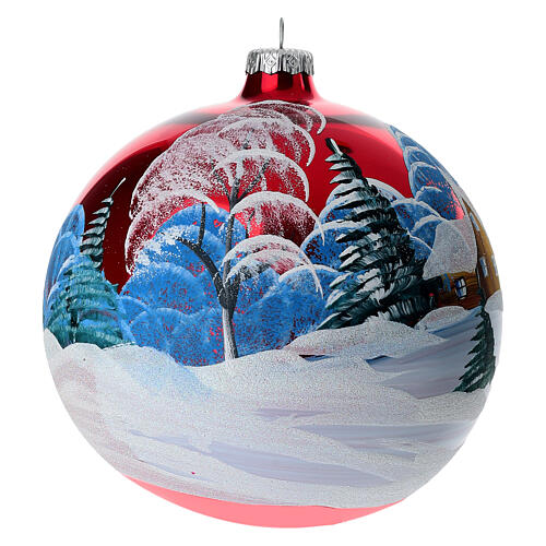 Boule de Noël verre soufflé rouge Père Noël dans paysage enneigé 150 mm 4