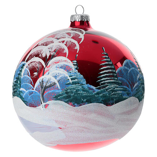 Bola de Natal vermelha paisagem com Pai Natal vidro soprado 150 mm 5