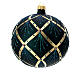 Christmas ball with golden lines and beads, dark green blown glass, 120 mm s1