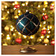 Christmas ball with golden lines and beads, dark green blown glass, 120 mm s2