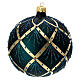 Christmas ball with golden lines and beads, dark green blown glass, 120 mm s3