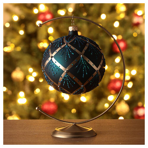 Palla di Natale verde decori oro perle 120mm 2