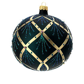 Green Christmas ball with gold decorations and pearls 120mm