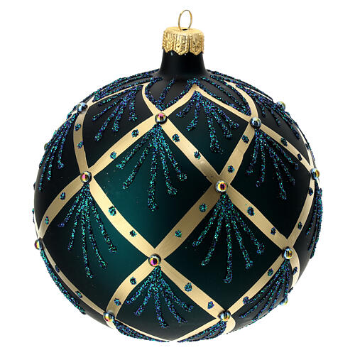 Green Christmas ball with gold decorations and pearls 120mm 3