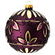 Christmas ball with golden leaf pattern, purple blown glass, 120 mm s4