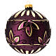 Boule de Noël verre soufflé violet fleurs dorées 120 mm s1