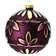 Boule de Noël verre soufflé violet fleurs dorées 120 mm s4